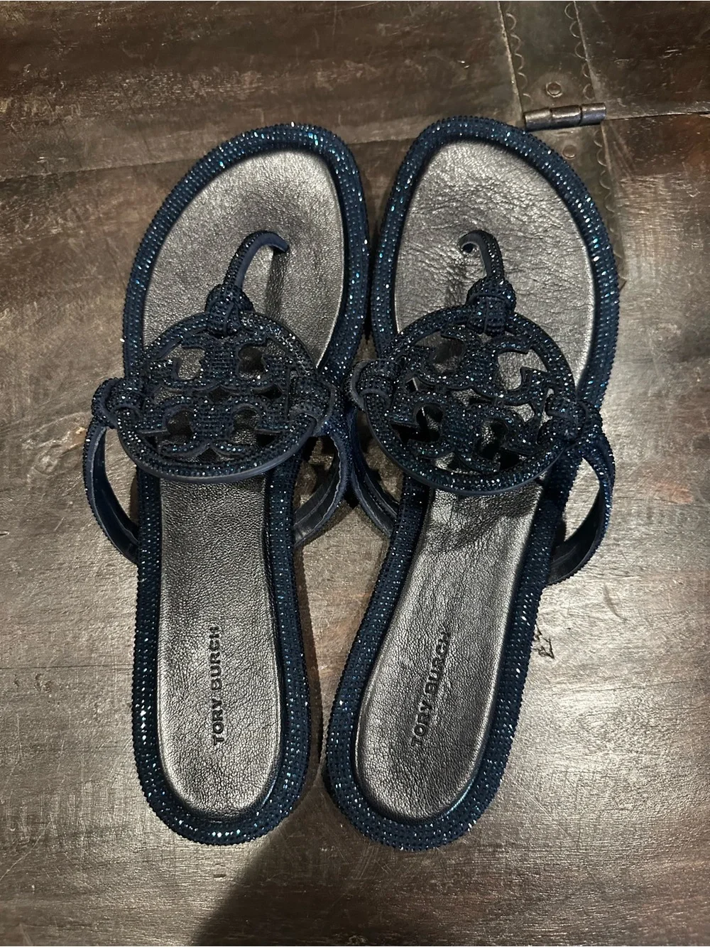 Tory Burch Perfect Navy Knotted Crystal Miller  NIB NWT Sz 11